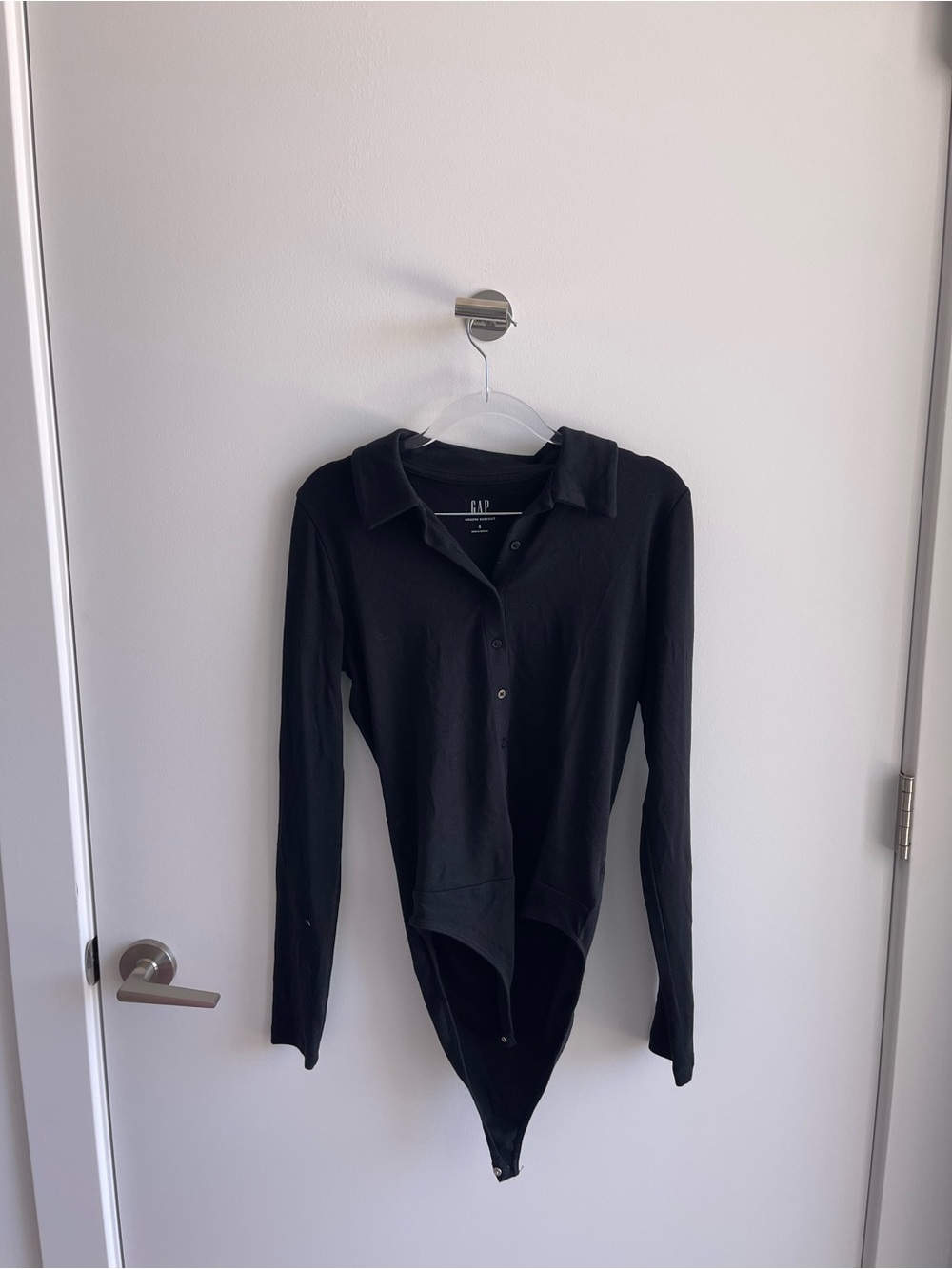 GAP Black Long-Sleeve Snap Bodysuit Button Down